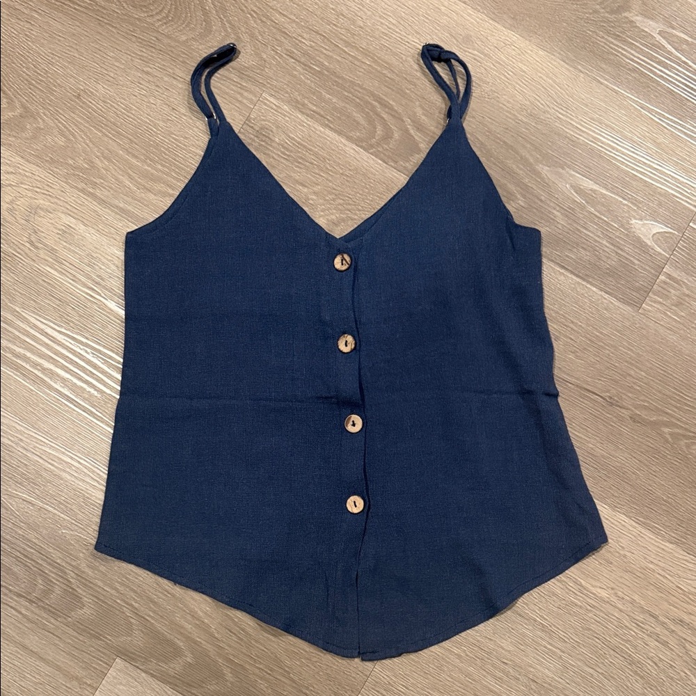 LA MIEL Navy V-Neck Button-Front Cami